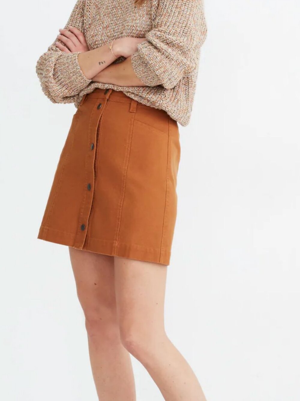 Madewell Women's Button-Front A-Line Pocket Mini Skirt Burnt Sienna Size 14